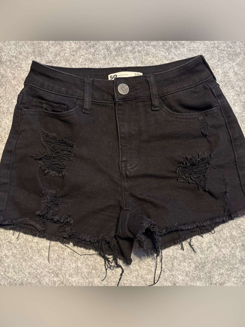SO Black Distressed High-Rise Denim Shorts